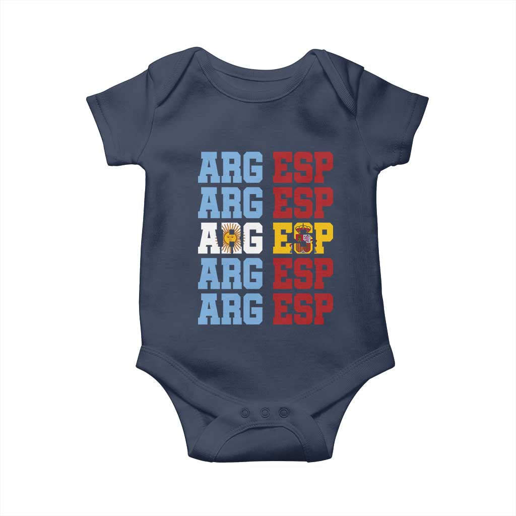 Retro ARG ESP Argentina Espana Flag Typography Graphic Baby Onesie Country Code Dual Argentine Spainish Heritage Pride