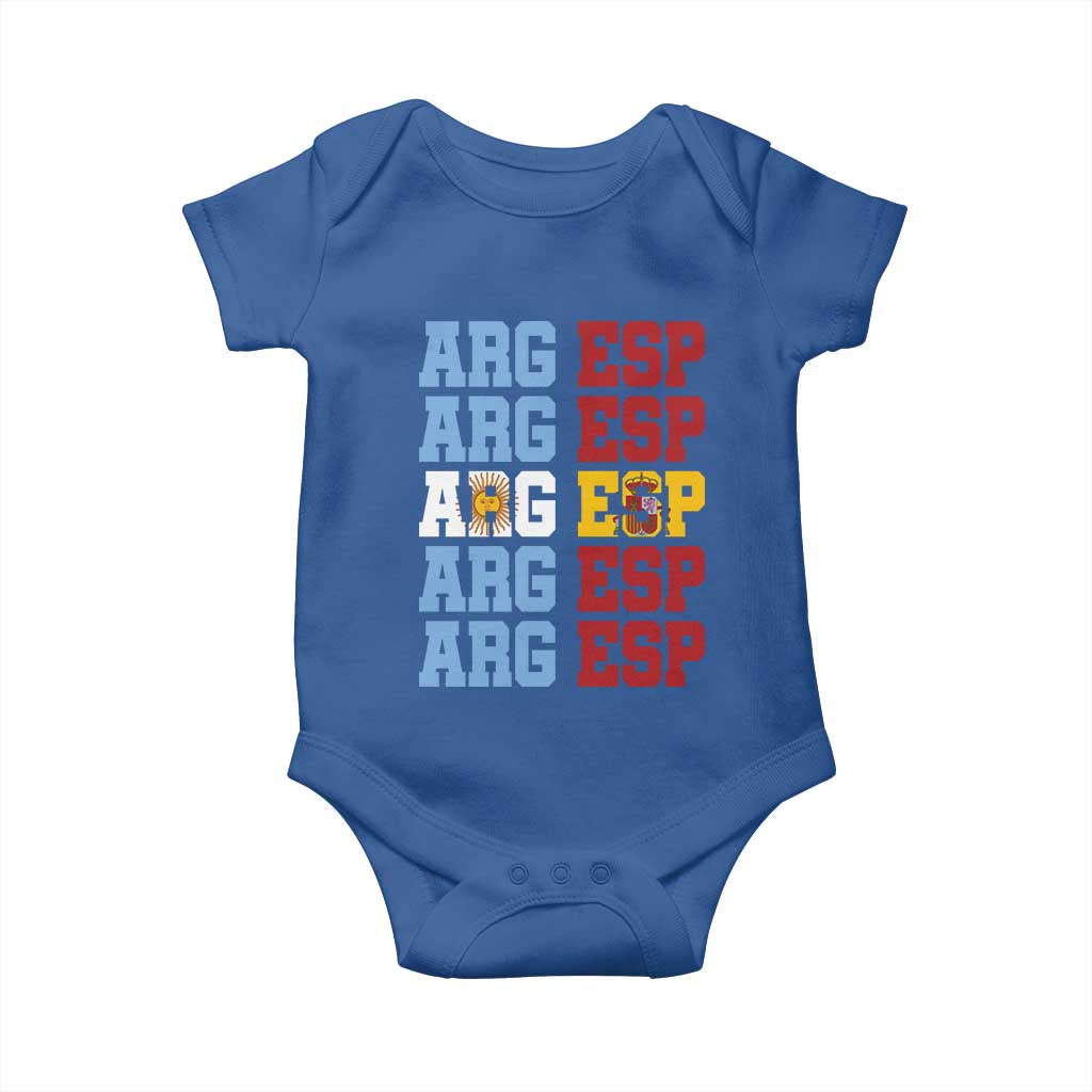 Retro ARG ESP Argentina Espana Flag Typography Graphic Baby Onesie Country Code Dual Argentine Spainish Heritage Pride
