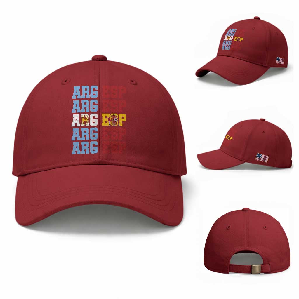 Retro ARG ESP Argentina Espana Flag Typography Graphic Baseball Cap Country Code Dual Argentine Spainish Heritage Pride