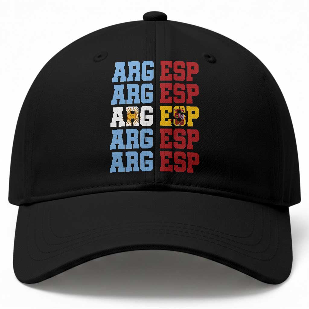 Retro ARG ESP Argentina Espana Flag Typography Graphic Baseball Cap Country Code Dual Argentine Spanish Heritage Pride TS02 Print Your Wear