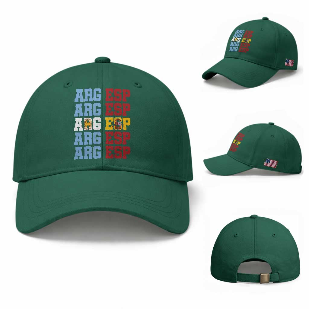 Retro ARG ESP Argentina Espana Flag Typography Graphic Baseball Cap Country Code Dual Argentine Spainish Heritage Pride