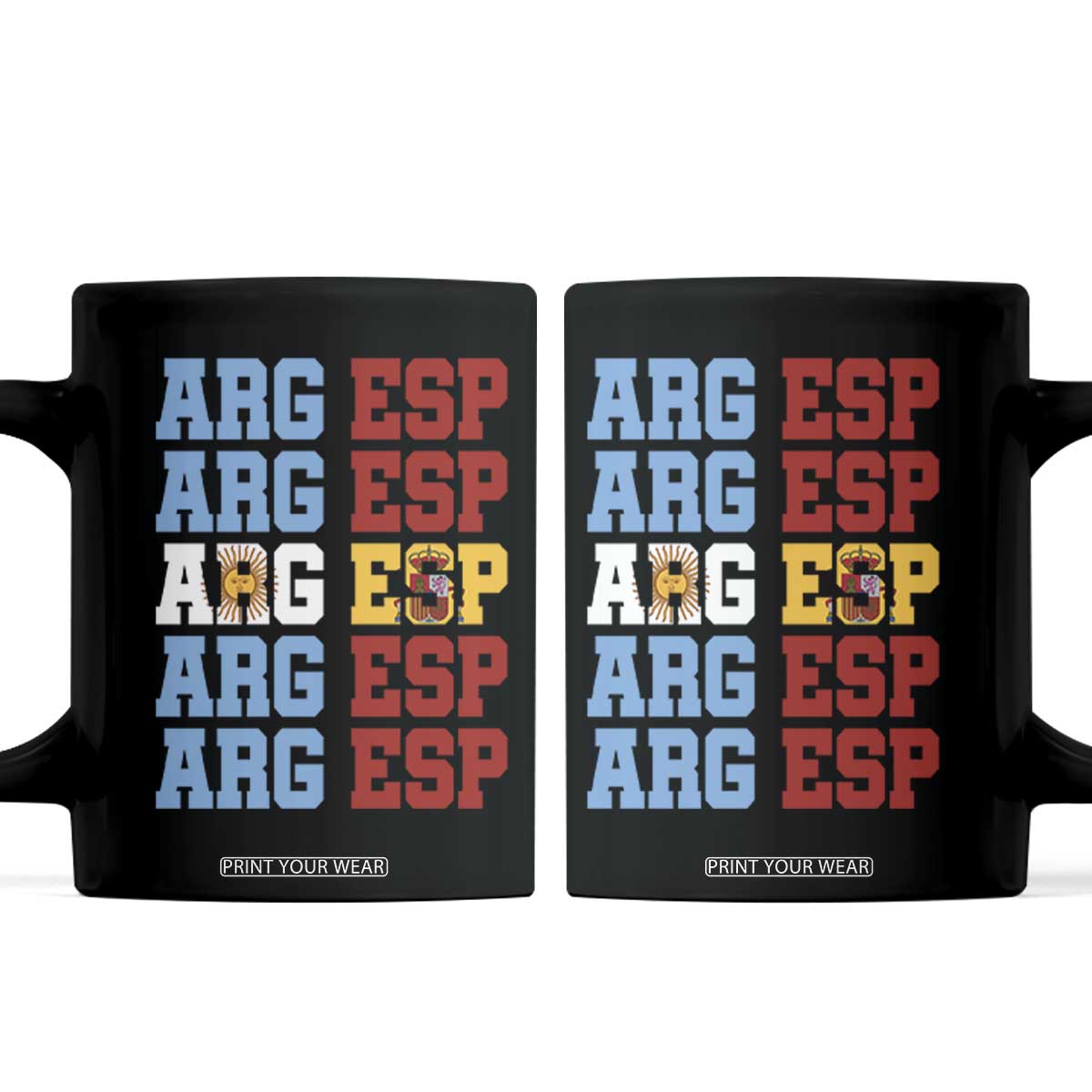 Retro ARG ESP Argentina Espana Flag Typography Graphic Coffee Mug Country Code Dual Argentine Spanish Heritage Pride TS02 Black Print Your Wear
