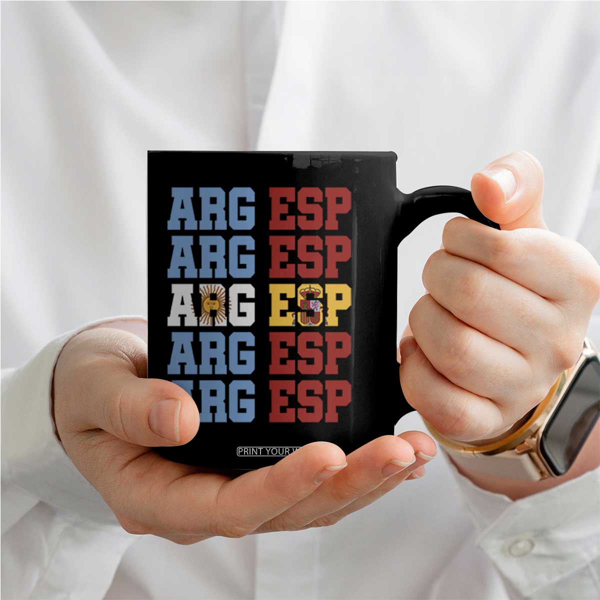 Retro ARG ESP Argentina Espana Flag Typography Graphic Coffee Mug Country Code Dual Argentine Spainish Heritage Pride