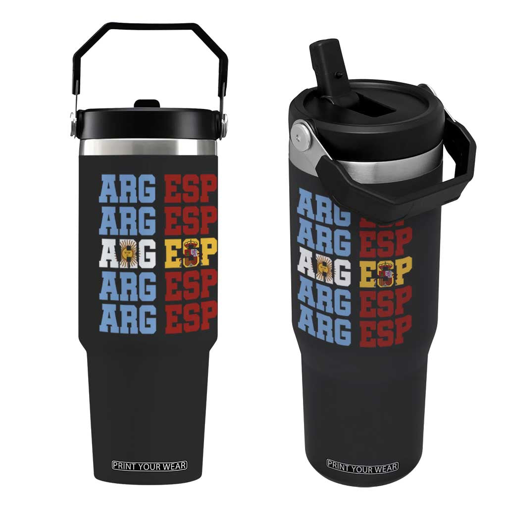 Retro ARG ESP Argentina Espana Flag Typography Graphic Flip Straw Tumbler Country Code Dual Argentine Spainish Heritage Pride