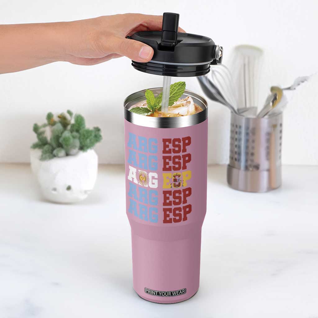 Retro ARG ESP Argentina Espana Flag Typography Graphic Flip Straw Tumbler Country Code Dual Argentine Spainish Heritage Pride