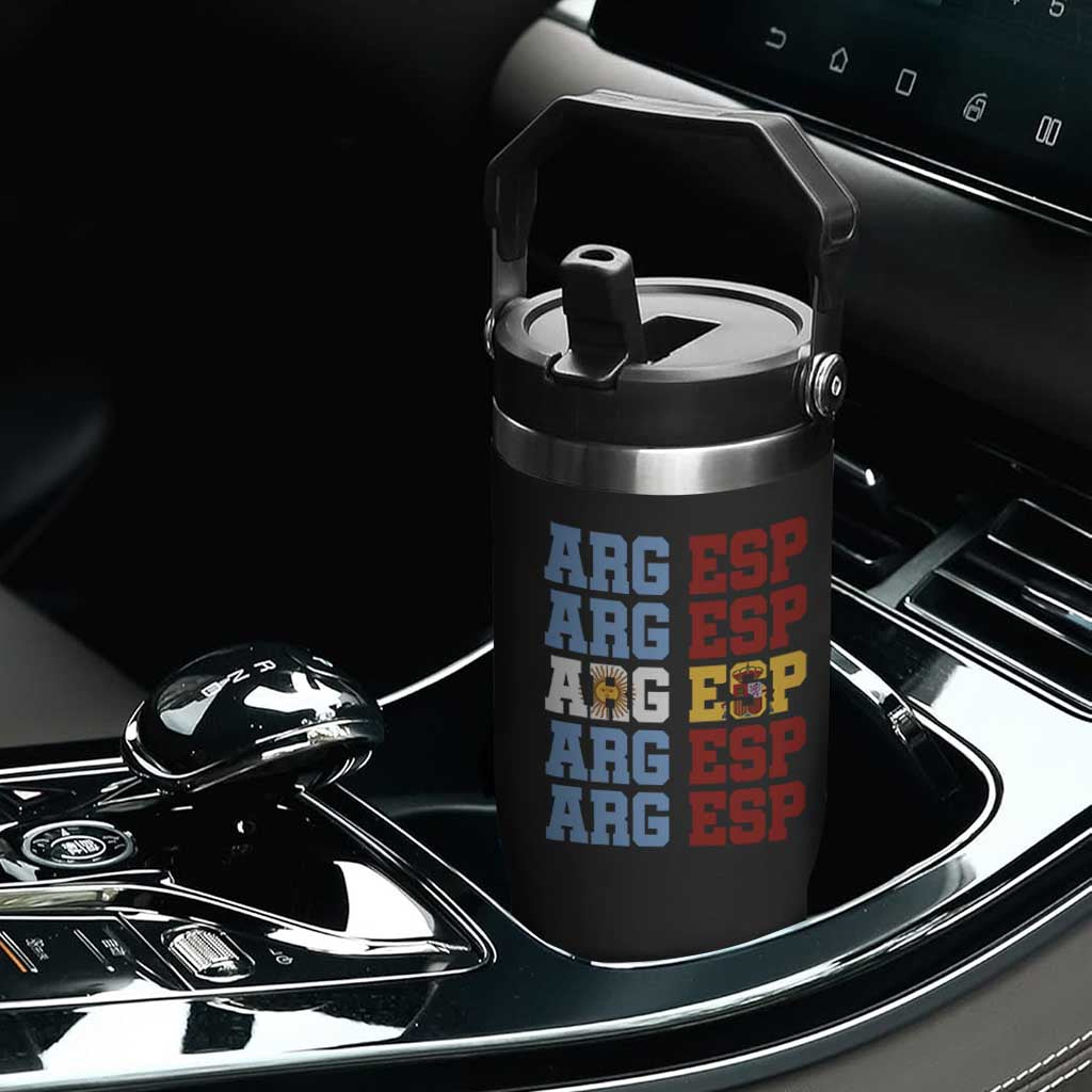 Retro ARG ESP Argentina Espana Flag Typography Graphic Flip Straw Tumbler Country Code Dual Argentine Spainish Heritage Pride
