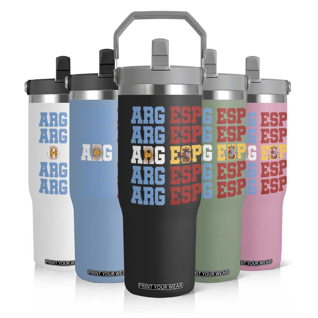 Retro ARG ESP Argentina Espana Flag Typography Graphic Flip Straw Tumbler Country Code Dual Argentine Spainish Heritage Pride