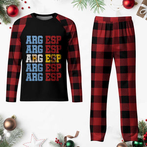 Retro ARG ESP Argentina Espana Flag Typography Graphic Plaid Pajama Set Country Code Dual Argentine Spainish Heritage Pride