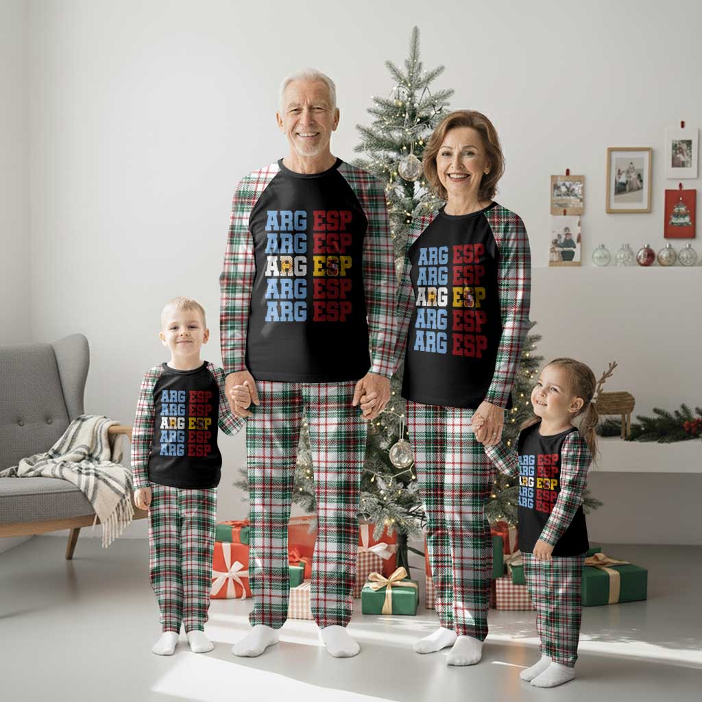 Retro ARG ESP Argentina Espana Flag Typography Graphic Plaid Pajama Set Country Code Dual Argentine Spainish Heritage Pride