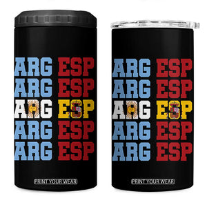 Retro ARG ESP Argentina Espana Flag Typography Graphic 4 in 1 Can Cooler Tumbler Country Code Dual Argentine Spainish Heritage Pride