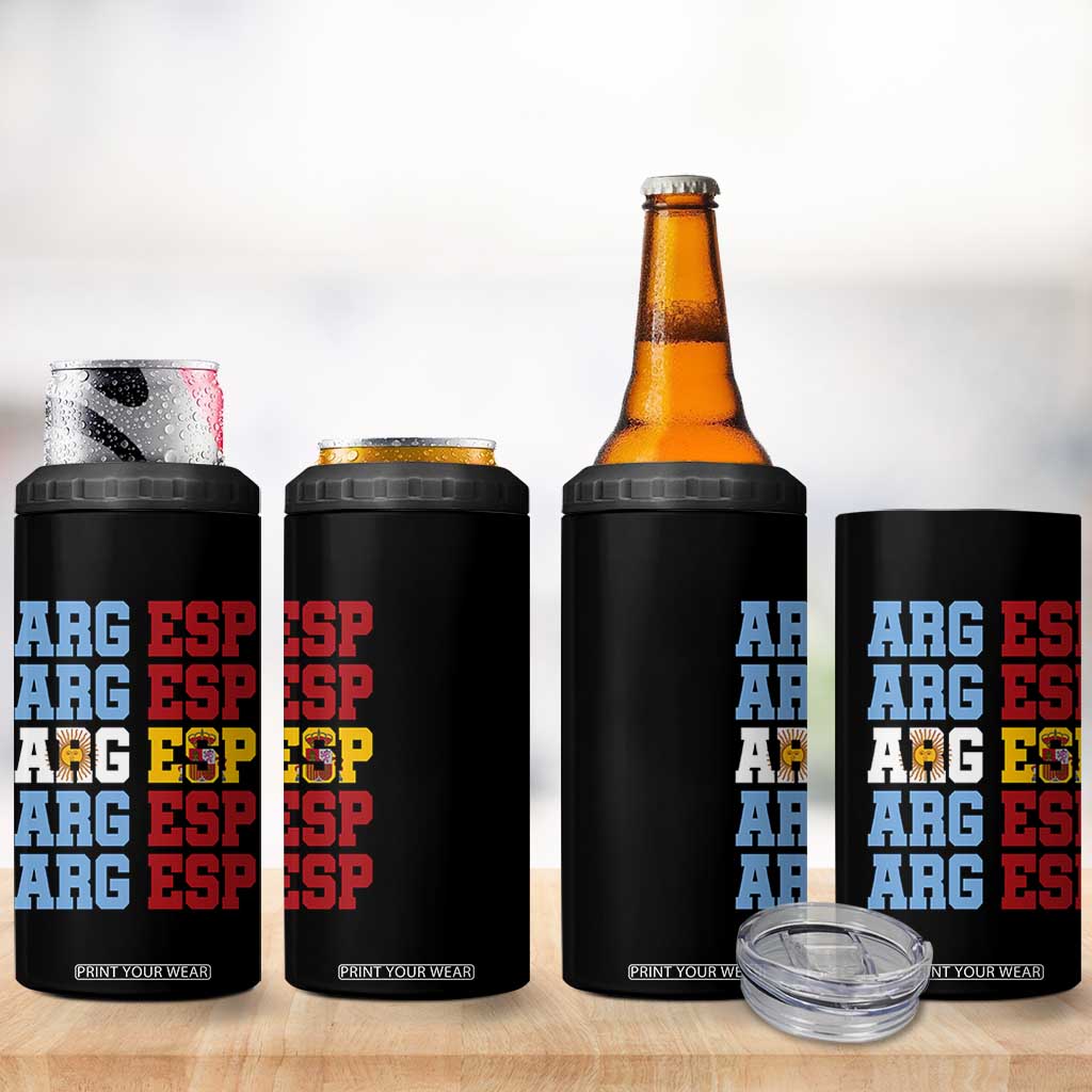 Retro ARG ESP Argentina Espana Flag Typography Graphic 4 in 1 Can Cooler Tumbler Country Code Dual Argentine Spainish Heritage Pride