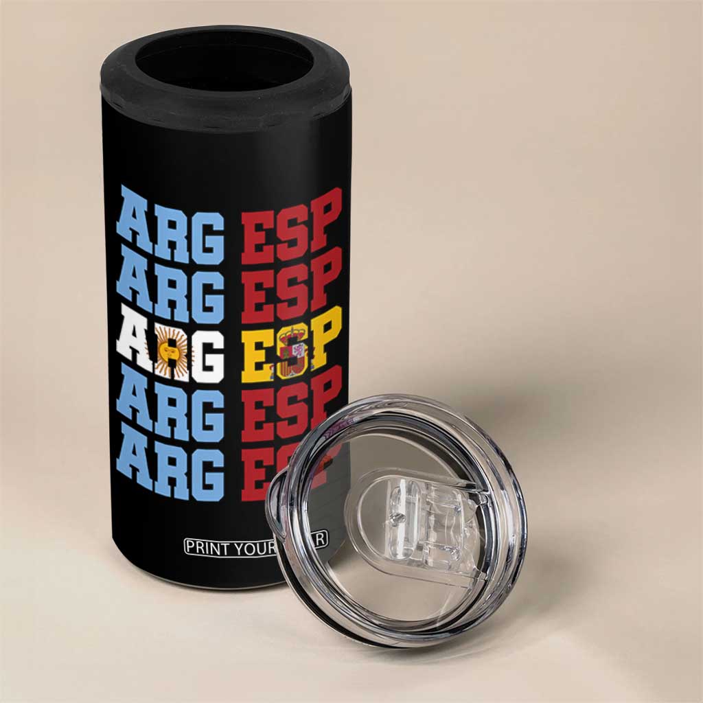 Retro ARG ESP Argentina Espana Flag Typography Graphic 4 in 1 Can Cooler Tumbler Country Code Dual Argentine Spainish Heritage Pride