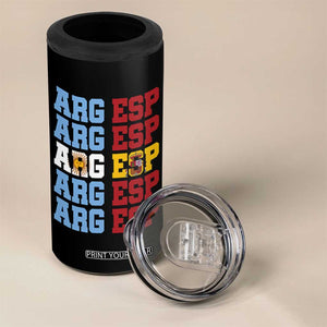 Retro ARG ESP Argentina Espana Flag Typography Graphic 4 in 1 Can Cooler Tumbler Country Code Dual Argentine Spainish Heritage Pride