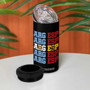 Retro ARG ESP Argentina Espana Flag Typography Graphic 4 in 1 Can Cooler Tumbler Country Code Dual Argentine Spainish Heritage Pride