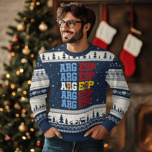 Retro ARG ESP Argentina Espana Flag Typography Graphic Ugly Christmas Sweater Country Code Dual Argentine Spainish Heritage Pride