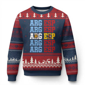 Retro ARG ESP Argentina Espana Flag Typography Graphic Ugly Christmas Sweater Country Code Dual Argentine Spainish Heritage Pride