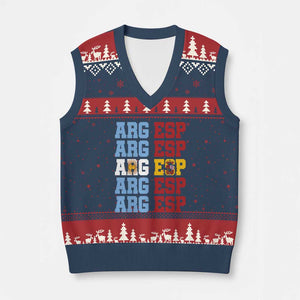 Retro ARG ESP Argentina Espana Flag Typography Graphic V-Neck Knit Sweater Vest Country Code Dual Argentine Spainish Heritage Pride
