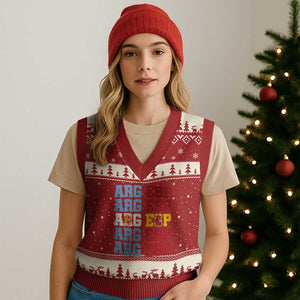 Retro ARG ESP Argentina Espana Flag Typography Graphic V-Neck Knit Sweater Vest Country Code Dual Argentine Spainish Heritage Pride