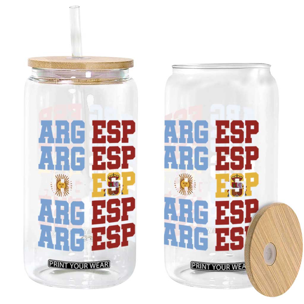 Retro ARG ESP Argentina Espana Flag Typography Graphic Glass Can Country Code Dual Argentine Spainish Heritage Pride