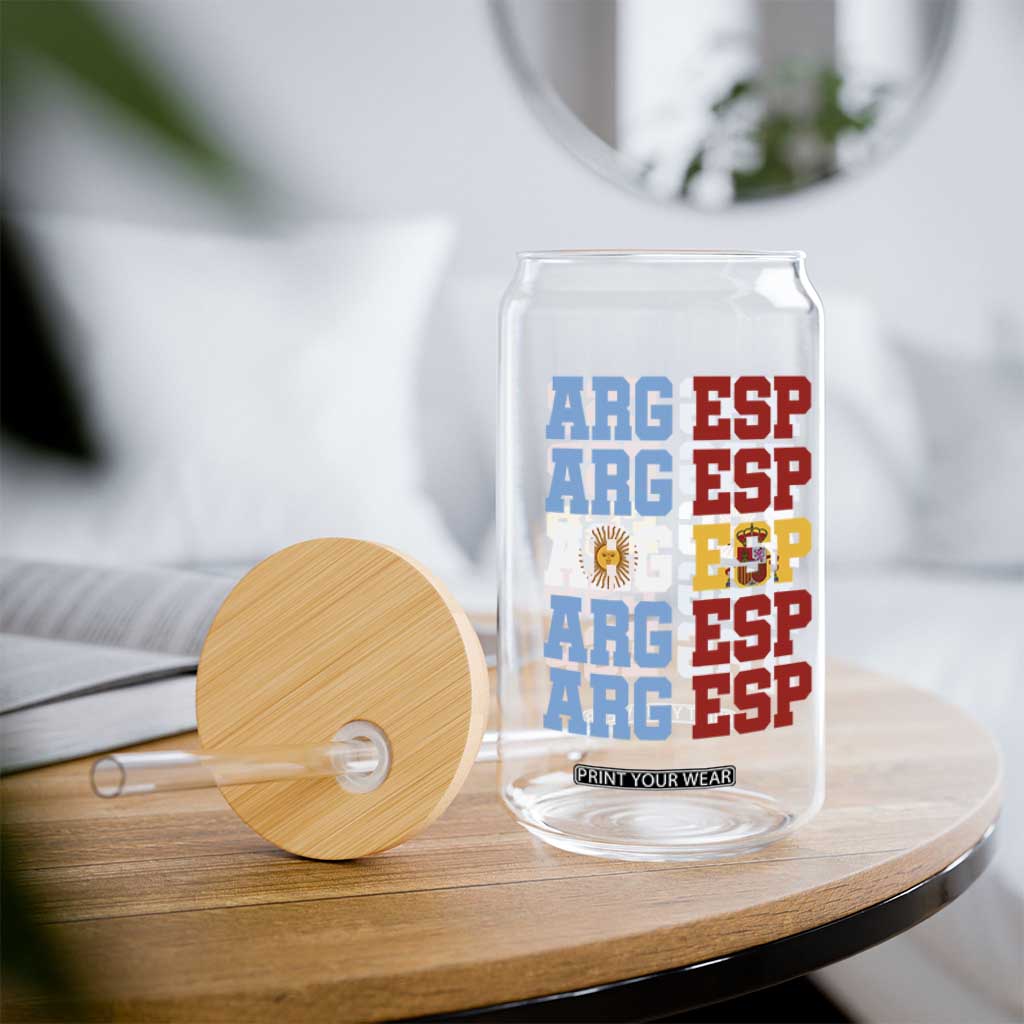 Retro ARG ESP Argentina Espana Flag Typography Graphic Glass Can Country Code Dual Argentine Spainish Heritage Pride