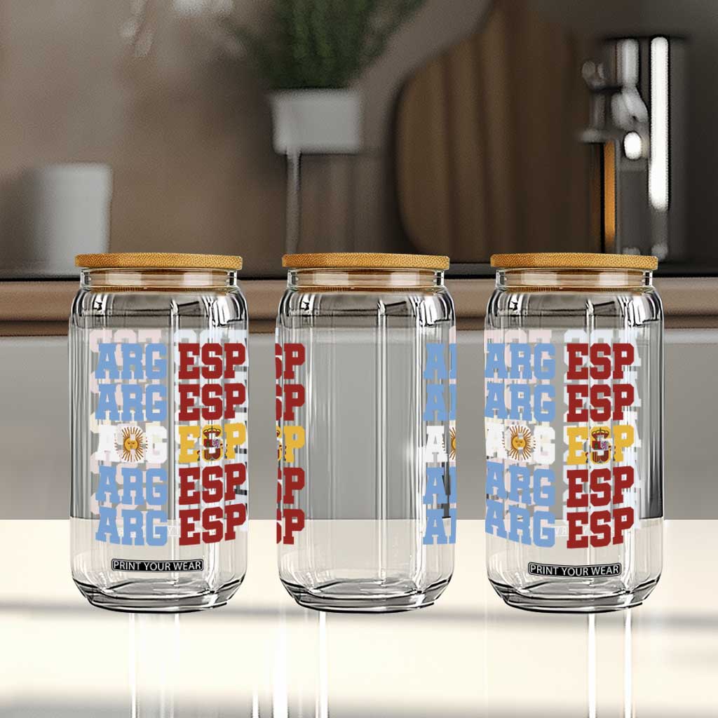 Retro ARG ESP Argentina Espana Flag Typography Graphic Glass Can Country Code Dual Argentine Spainish Heritage Pride