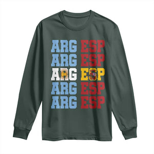 Retro ARG ESP Argentina Espana Flag Typography Graphic Long Sleeve Shirt Country Code Dual Argentine Spainish Heritage Pride