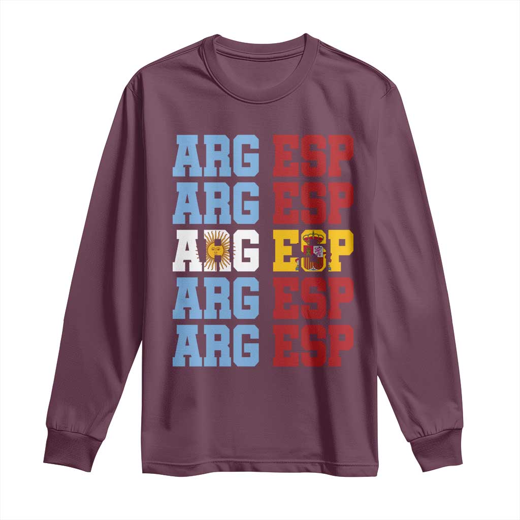 Retro ARG ESP Argentina Espana Flag Typography Graphic Long Sleeve Shirt Country Code Dual Argentine Spainish Heritage Pride