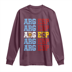 Retro ARG ESP Argentina Espana Flag Typography Graphic Long Sleeve Shirt Country Code Dual Argentine Spainish Heritage Pride