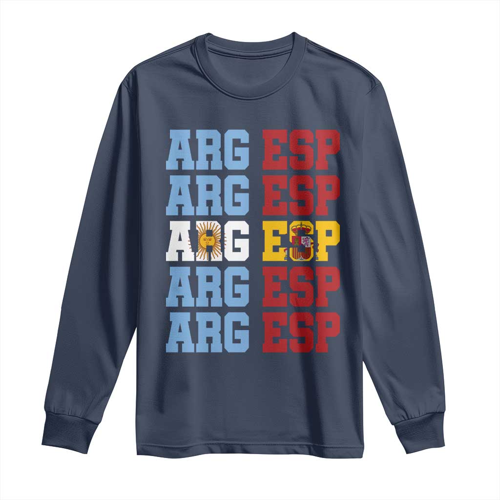 Retro ARG ESP Argentina Espana Flag Typography Graphic Long Sleeve Shirt Country Code Dual Argentine Spainish Heritage Pride