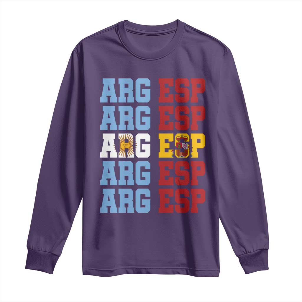 Retro ARG ESP Argentina Espana Flag Typography Graphic Long Sleeve Shirt Country Code Dual Argentine Spainish Heritage Pride