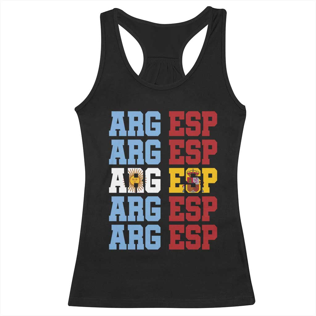 Retro ARG ESP Argentina Espana Flag Typography Graphic Racerback Tank Top Country Code Dual Argentine Spainish Heritage Pride