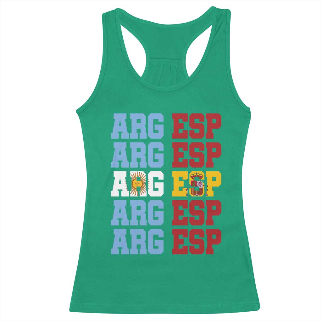 Retro ARG ESP Argentina Espana Flag Typography Graphic Racerback Tank Top Country Code Dual Argentine Spainish Heritage Pride