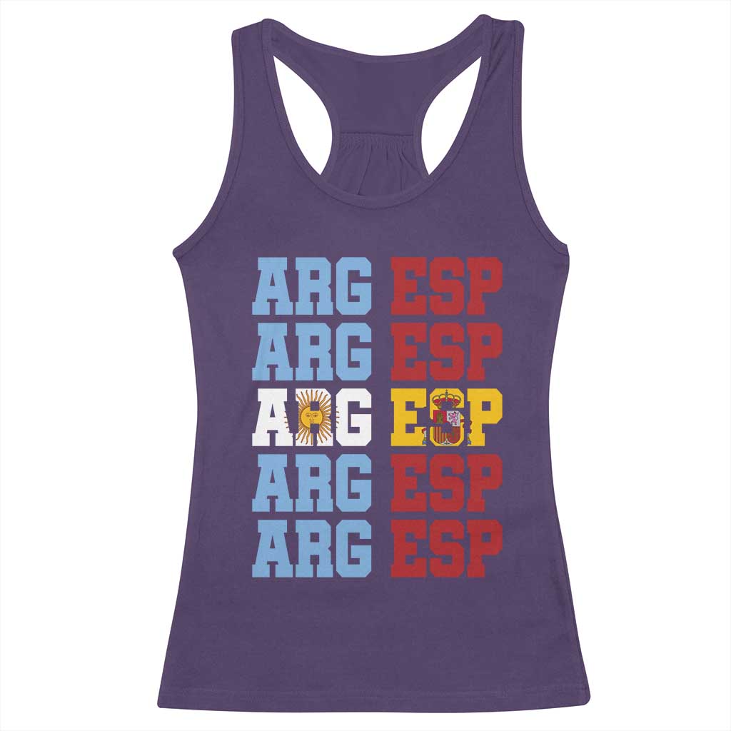 Retro ARG ESP Argentina Espana Flag Typography Graphic Racerback Tank Top Country Code Dual Argentine Spainish Heritage Pride