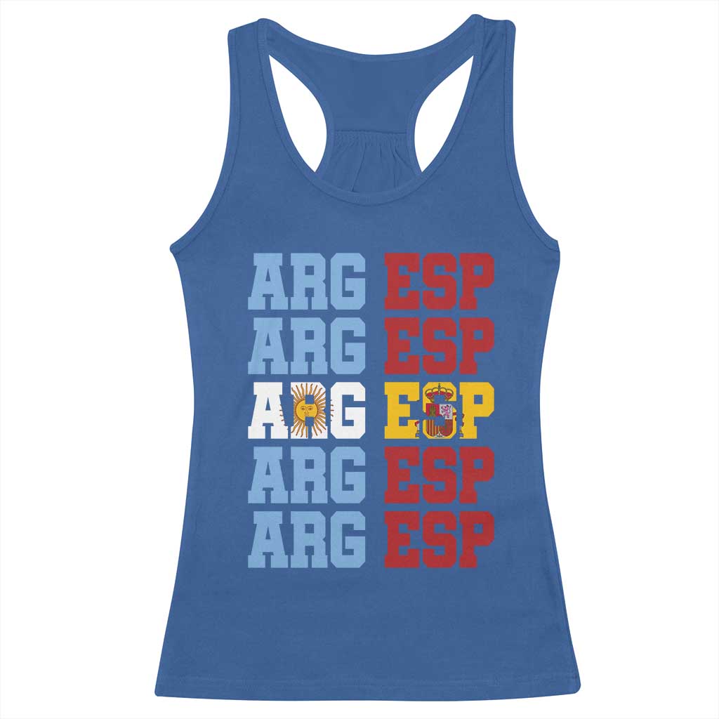 Retro ARG ESP Argentina Espana Flag Typography Graphic Racerback Tank Top Country Code Dual Argentine Spainish Heritage Pride