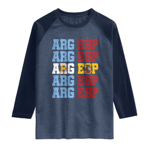 Retro ARG ESP Argentina Espana Flag Typography Graphic Raglan Shirt Country Code Dual Argentine Spainish Heritage Pride