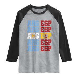 Retro ARG ESP Argentina Espana Flag Typography Graphic Raglan Shirt Country Code Dual Argentine Spainish Heritage Pride