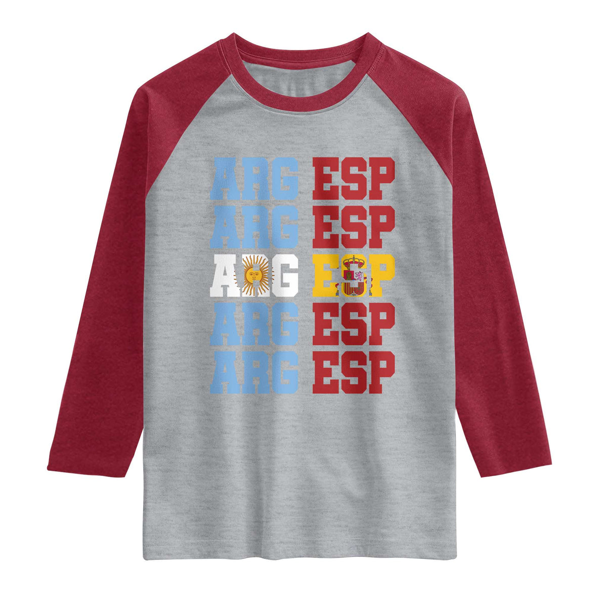 Retro ARG ESP Argentina Espana Flag Typography Graphic Raglan Shirt Country Code Dual Argentine Spainish Heritage Pride