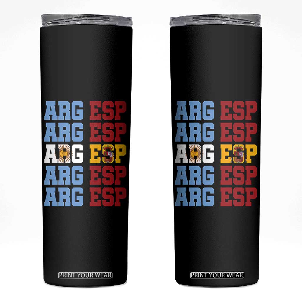 Retro ARG ESP Argentina Espana Flag Typography Graphic Skinny Tumbler Country Code Dual Argentine Spainish Heritage Pride