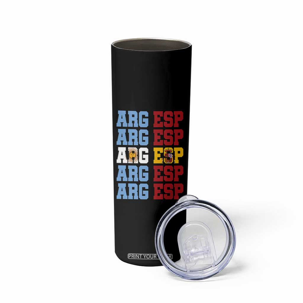 Retro ARG ESP Argentina Espana Flag Typography Graphic Skinny Tumbler Country Code Dual Argentine Spainish Heritage Pride