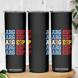 Retro ARG ESP Argentina Espana Flag Typography Graphic Skinny Tumbler Country Code Dual Argentine Spainish Heritage Pride