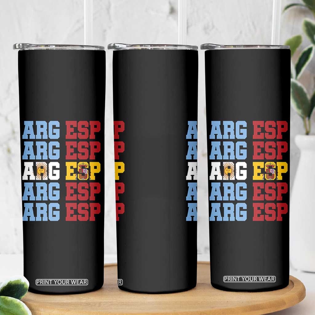 Retro ARG ESP Argentina Espana Flag Typography Graphic Skinny Tumbler Country Code Dual Argentine Spainish Heritage Pride