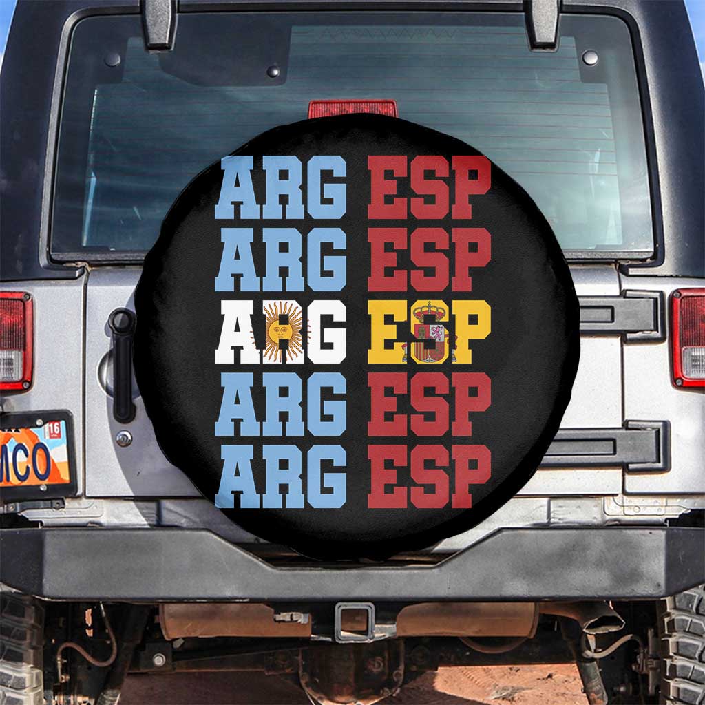 Retro ARG ESP Argentina Espana Flag Typography Graphic Spare Tire Cover Country Code Dual Argentine Spainish Heritage Pride
