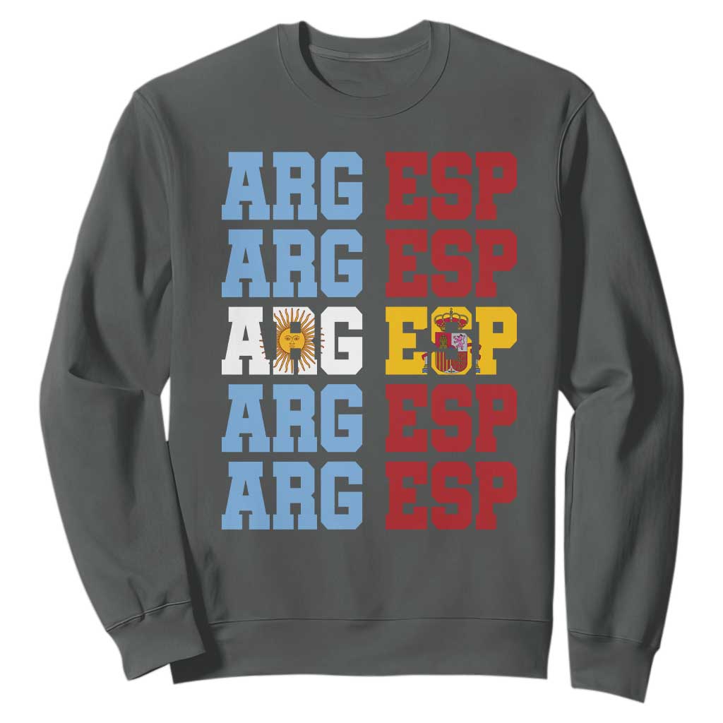 Retro ARG ESP Argentina Espana Flag Typography Graphic Sweatshirt Country Code Dual Argentine Spainish Heritage Pride