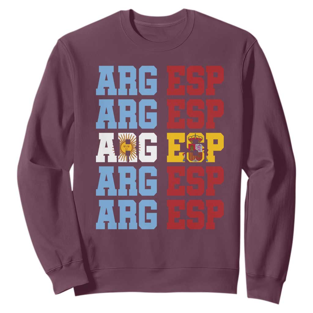 Retro ARG ESP Argentina Espana Flag Typography Graphic Sweatshirt Country Code Dual Argentine Spainish Heritage Pride