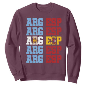 Retro ARG ESP Argentina Espana Flag Typography Graphic Sweatshirt Country Code Dual Argentine Spainish Heritage Pride