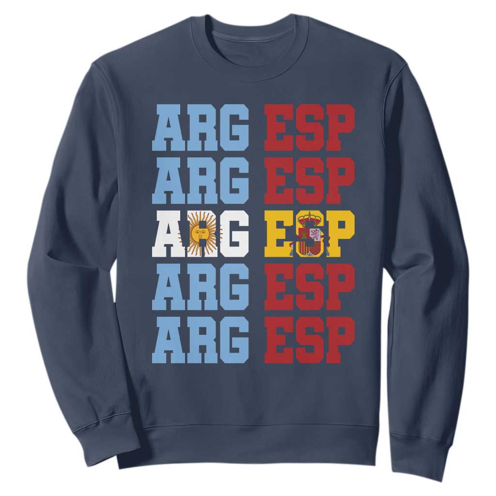 Retro ARG ESP Argentina Espana Flag Typography Graphic Sweatshirt Country Code Dual Argentine Spainish Heritage Pride