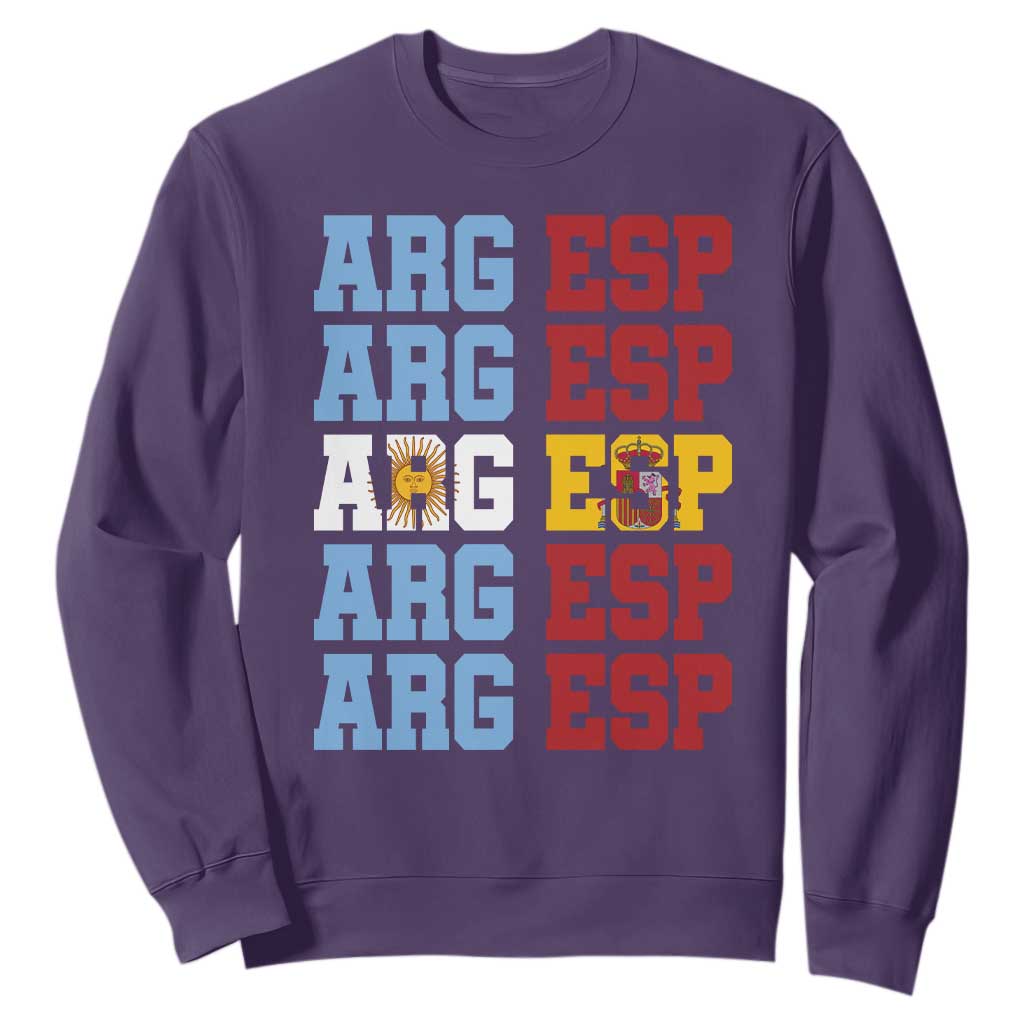 Retro ARG ESP Argentina Espana Flag Typography Graphic Sweatshirt Country Code Dual Argentine Spainish Heritage Pride