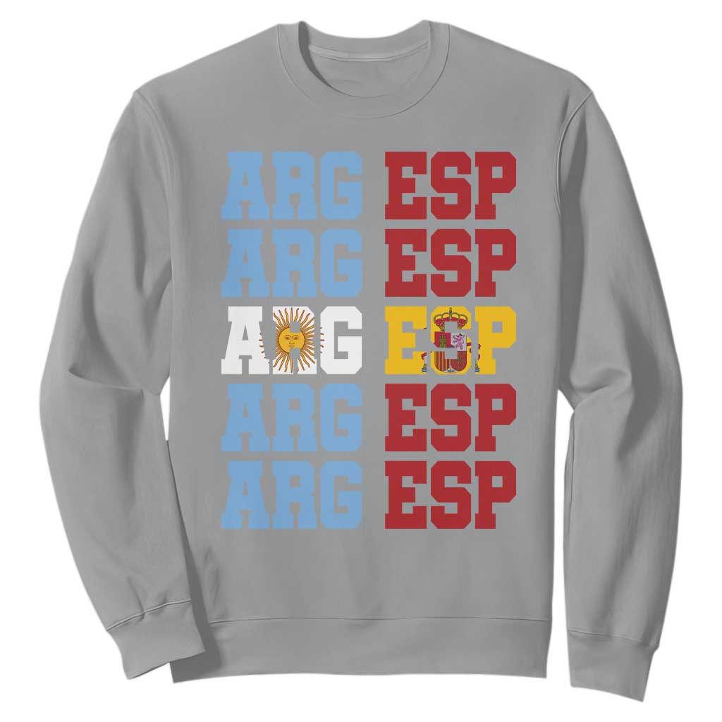 Retro ARG ESP Argentina Espana Flag Typography Graphic Sweatshirt Country Code Dual Argentine Spainish Heritage Pride