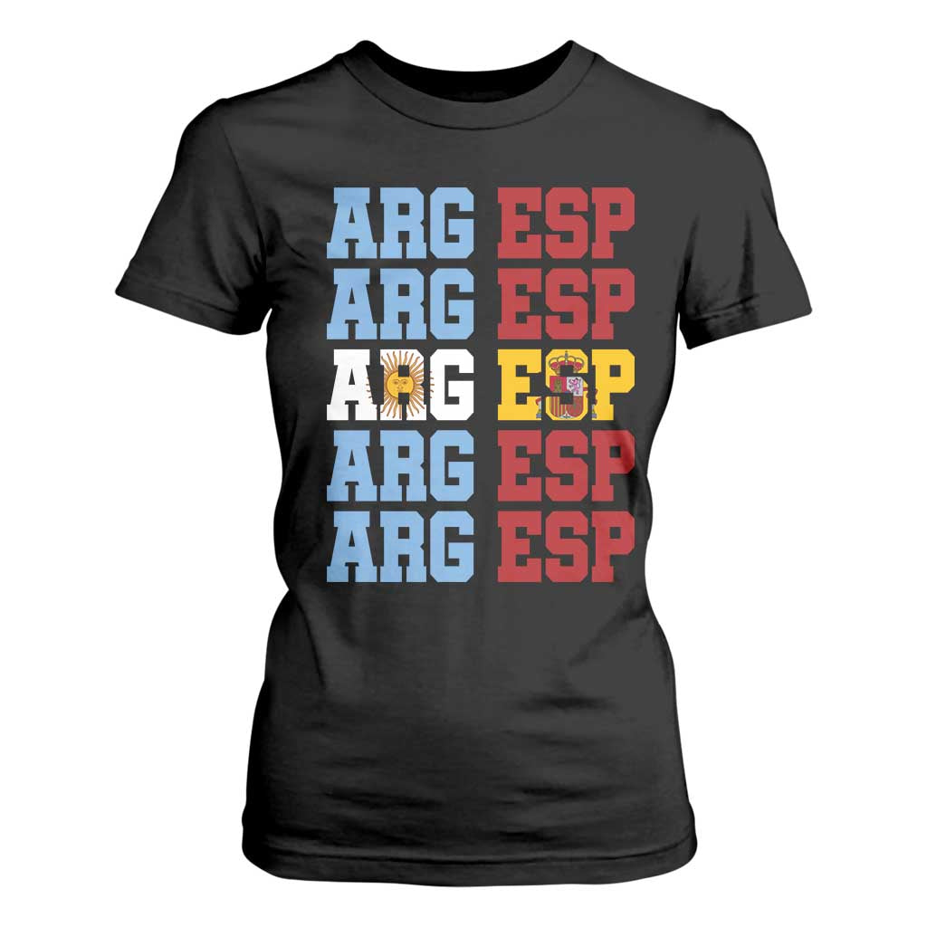 Retro ARG ESP Argentina Espana Flag Typography Graphic T Shirt For Women Country Code Dual Argentine Spanish Heritage Pride TS02 Black Print Your Wear