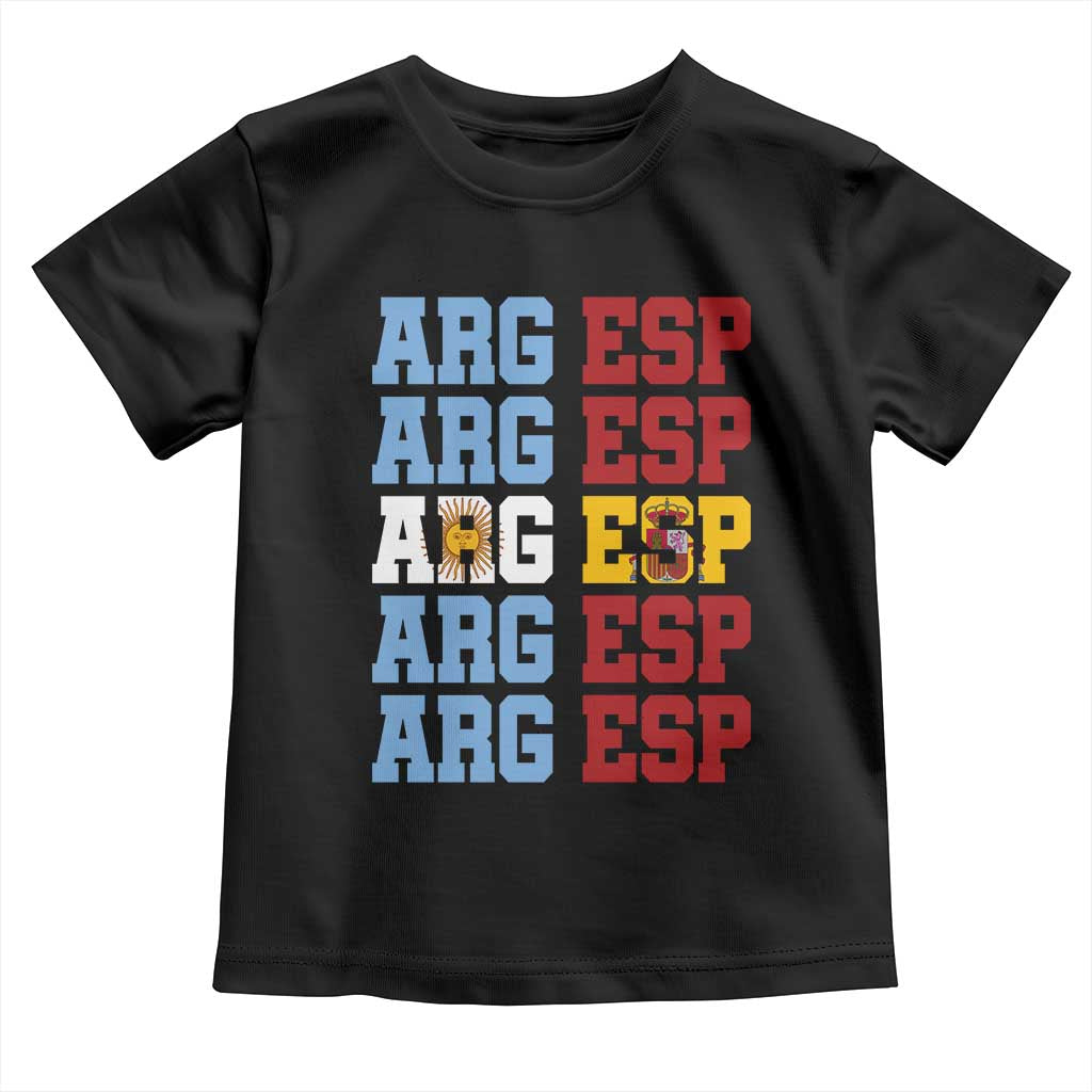 Retro ARG ESP Argentina Espana Flag Typography Graphic Toddler T Shirt Country Code Dual Argentine Spanish Heritage Pride TS02 Black Print Your Wear